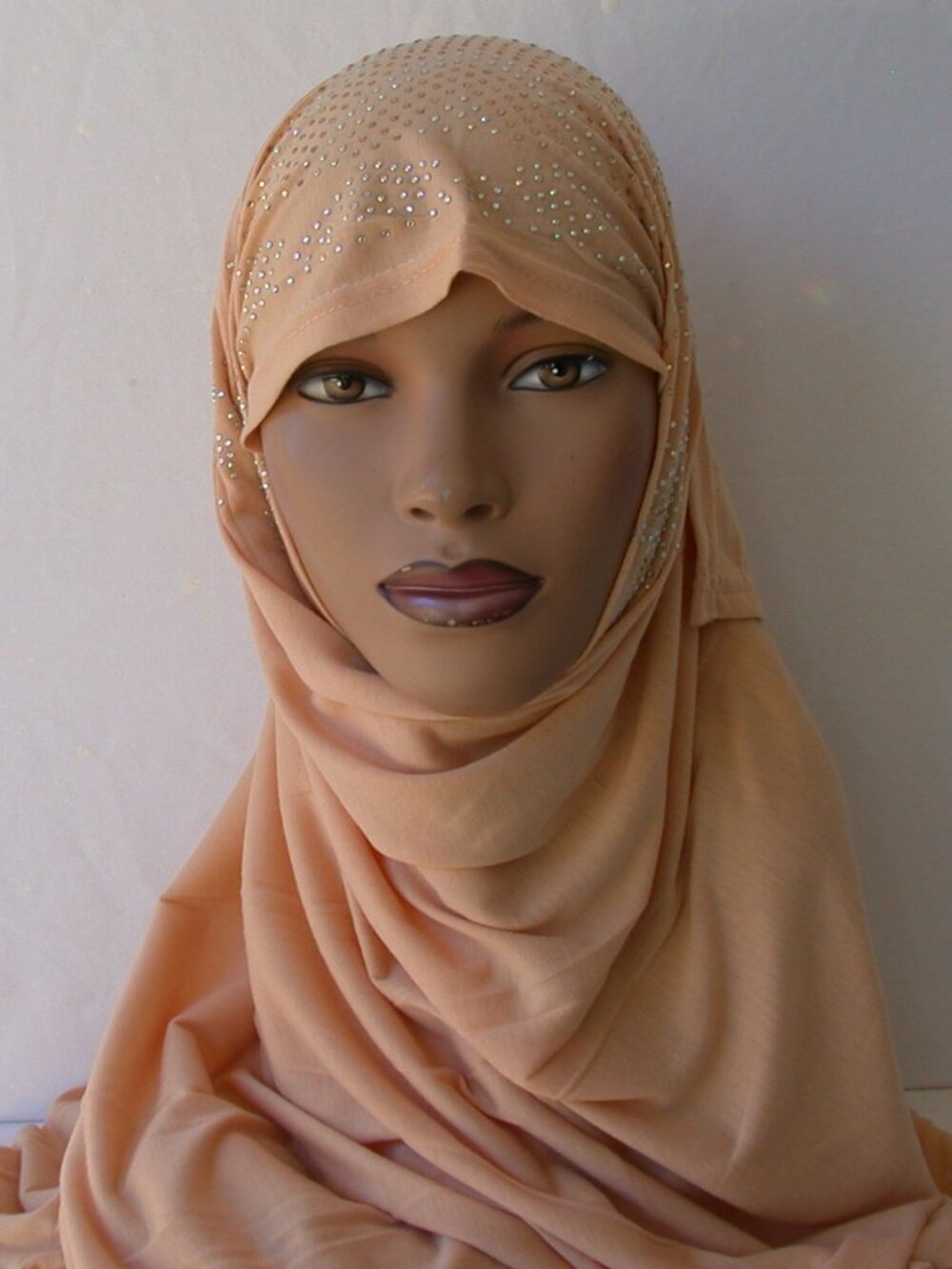 Women's Desert Sand Beige Rhinestone Fashion Jersey Scarf 28x70 Headwrap  Hijab